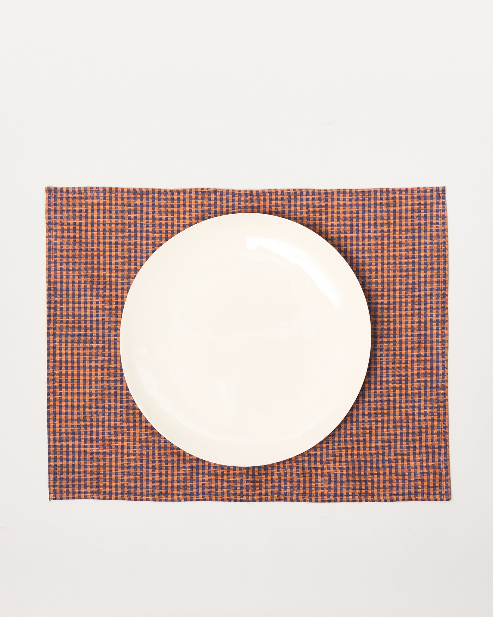 Linen Placemat in Blue and Orange Check, Set of 4 - GOOD FRIEND